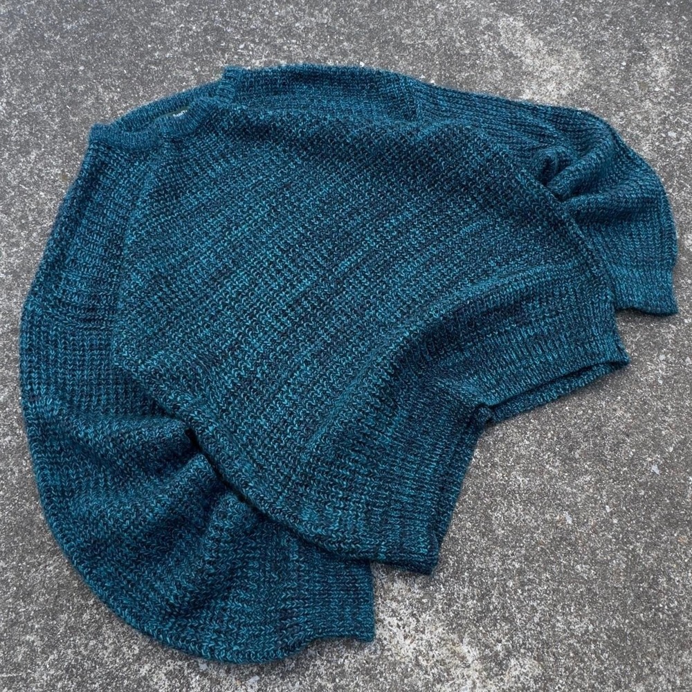Vintage 90s Knights of the Round Table Knit Sweater Teal Speckled Medium